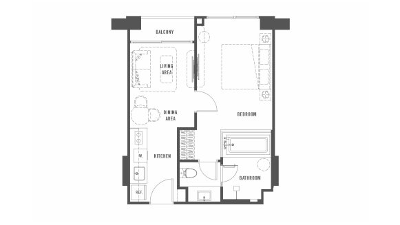 Планировка кондомониума 1 спальня в ЖК The Standard Residences № 11007 (2D)