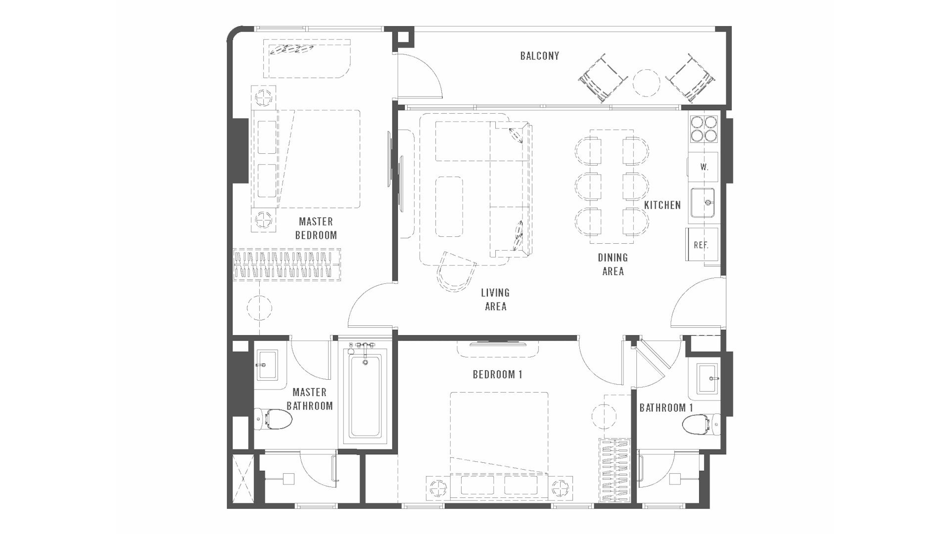 Планировка кондомониума 2 спальни в ЖК The Standard Residences № 11010