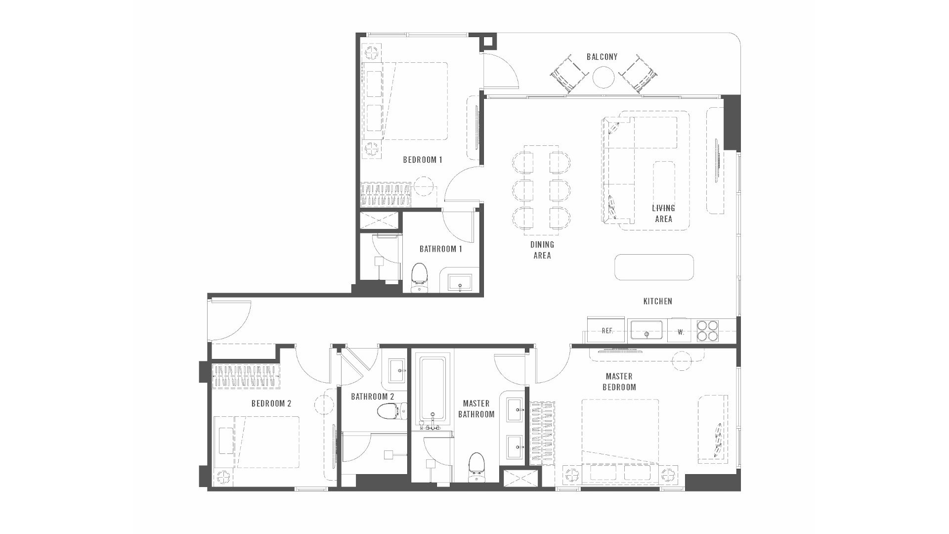 Планировка кондомониума 3 спальни в ЖК The Standard Residences № 11012