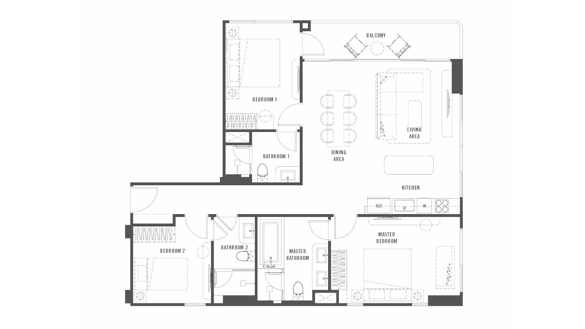 Планировка кондомониума 3 спальни в ЖК The Standard Residences № 11013