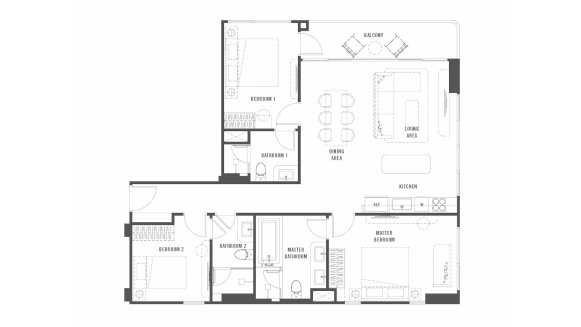 Планировка кондомониума 3 спальни в ЖК The Standard Residences № 11013 (2D)