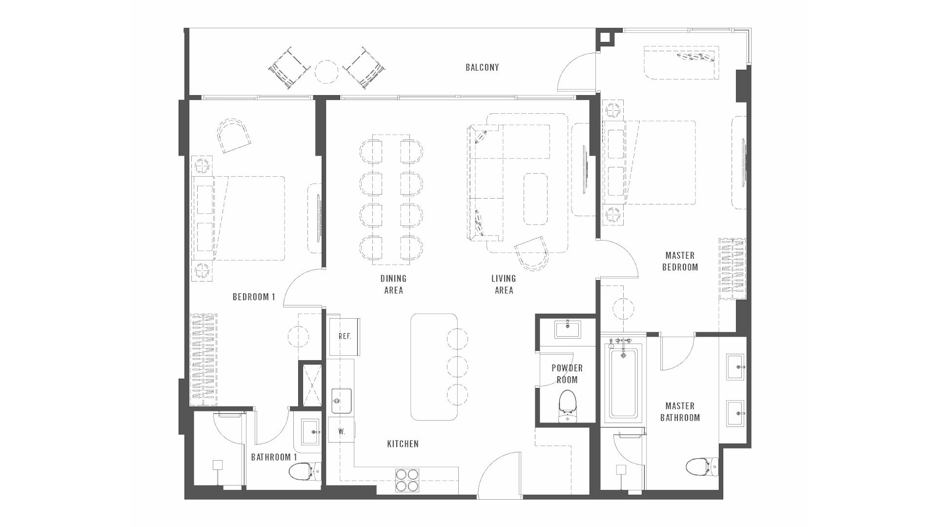 Планировка кондомониума 2 спальни в ЖК The Standard Residences № 11011